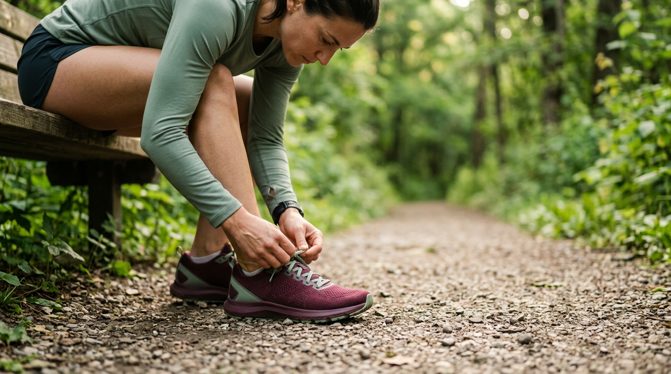 Frozenondhon active lifestyle moment tying running shoes outdoors